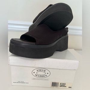 Steve Madden Sting Slingback Fabric Platform Sandal 8 Brown
